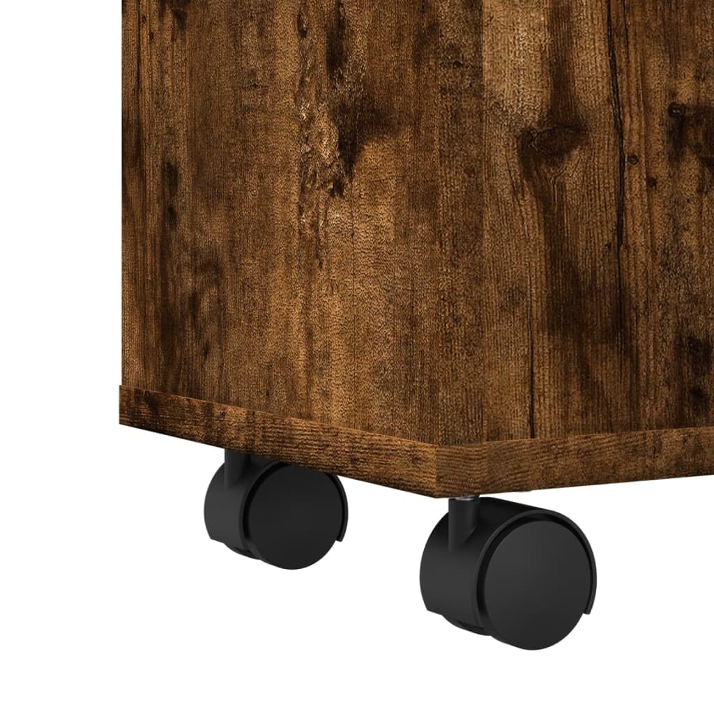 Mobile Bagno Stretto con Ruote Rovere Fumo Truciolato 2 Cassetti 23x33x65