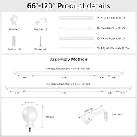 Vista 34 de Hei!Dear Barras de cortina para ventanas de 28 a 48 pulgadas (2.3 a 4 pies), ajustable de 5/8 pulgadas, barra de cortina decorativa de alta