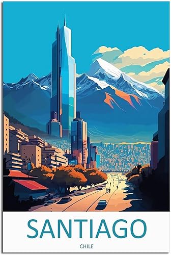 Santiago Chile - Póster de viaje vintage de paisaje de 08 x 12 pulgadas (7.9 x 11.8 in), lienzo artístico y lienzo para pared, póster de sala de