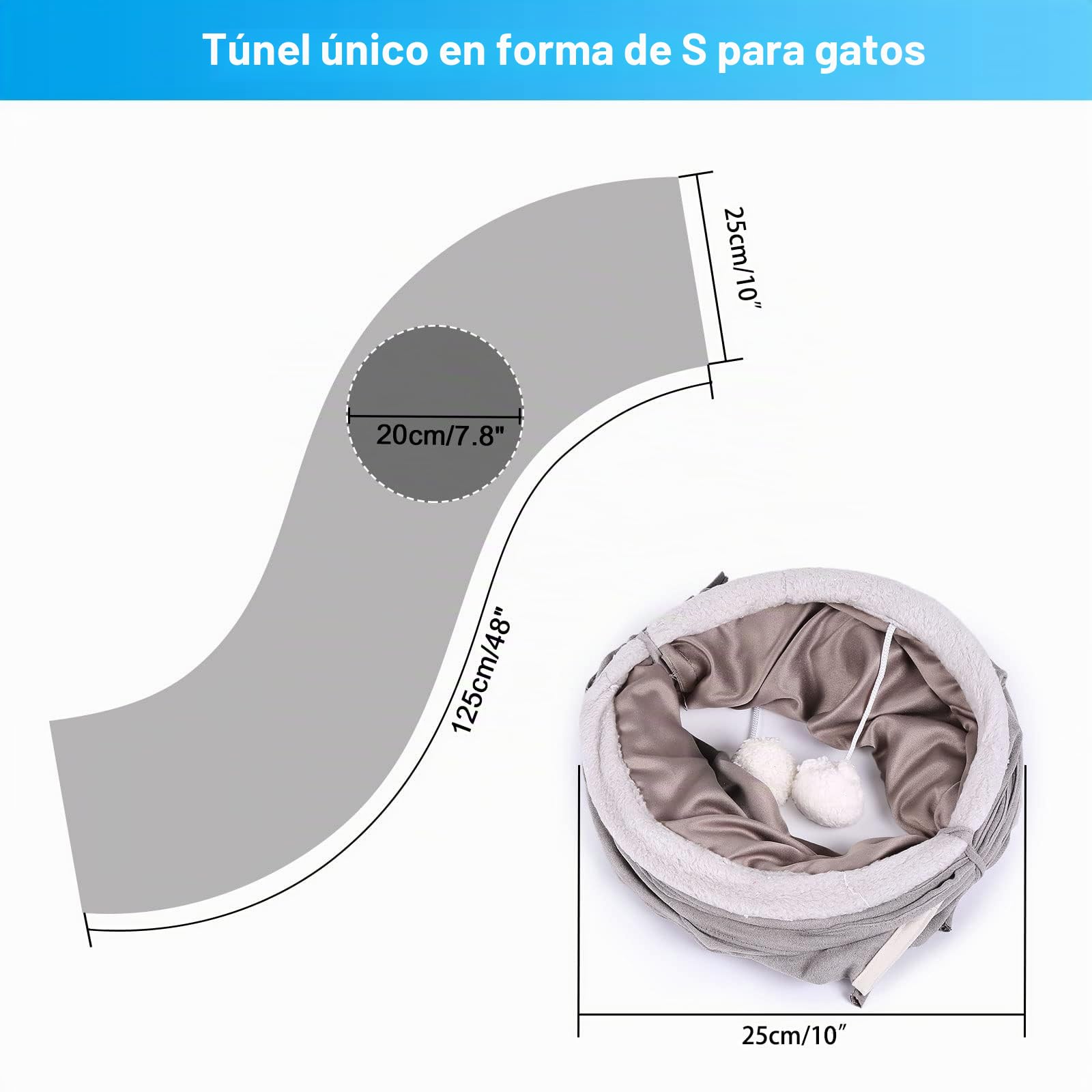 Ownpets Túnel para Gatos, Juguetes para Gatos Tunel, Túneles en Forma de S, Extensibles y Plegables, Túneles para Gatos y Tubos para Interiores, Gatos, Cachorros, Conejos y Gatitos, 120 x 25 cm