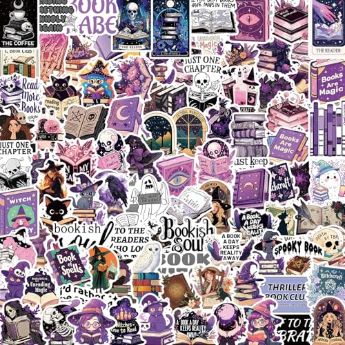 Witchy Bookish - 100 adesivi a libro viola per Kindle, gotico horror graffiti, impermeabili, in vinile, per skateboard, laptop, auto, adolescenti e adulti