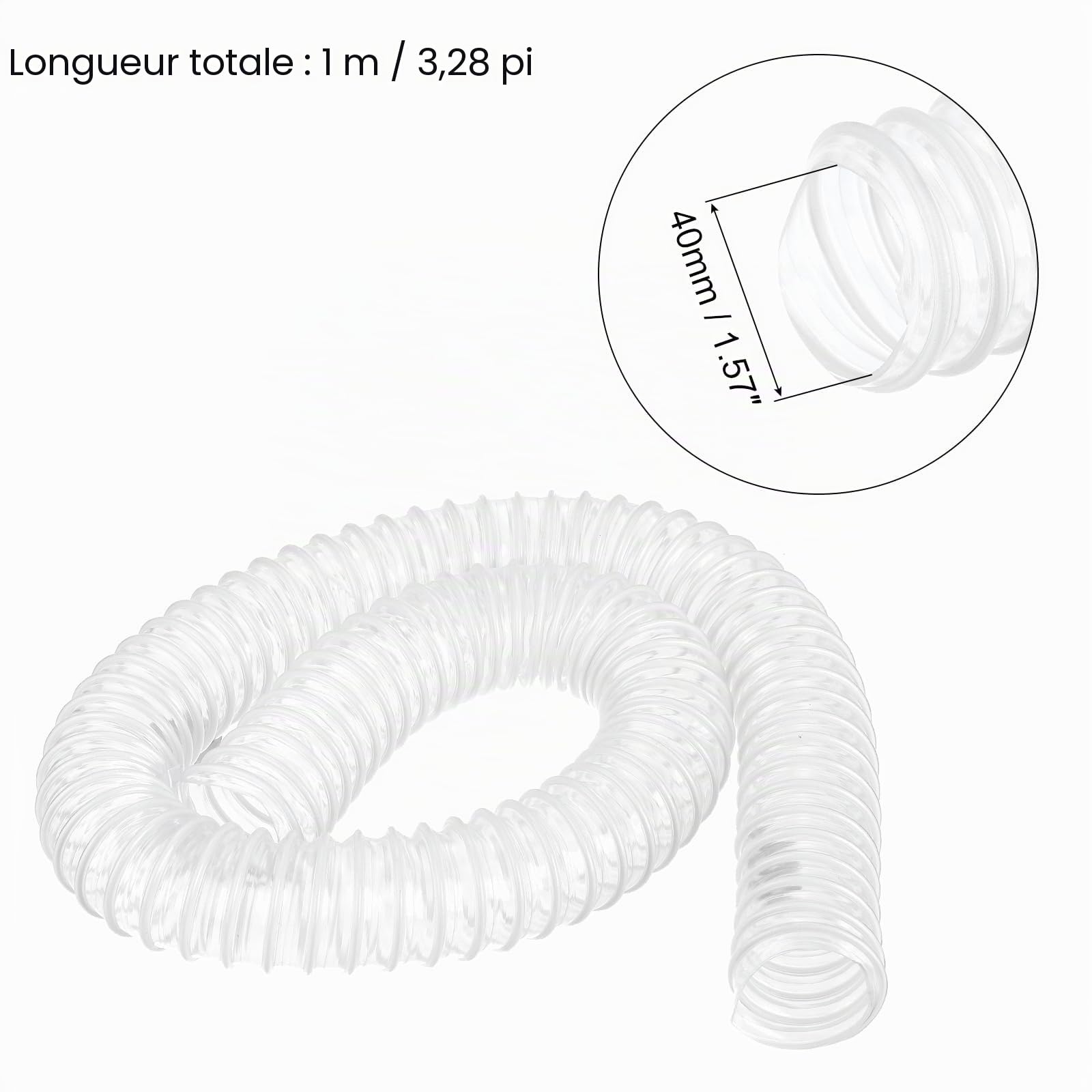 PATIKIL PVC Flexible Aspirateur Nettoyant Tuyau, 40mm ID 1m Longueur Poussière Collection Tuyau Utilisation avec Poussière Collecteurs pour Industriel Travail Bois Nettoyant, Blanc