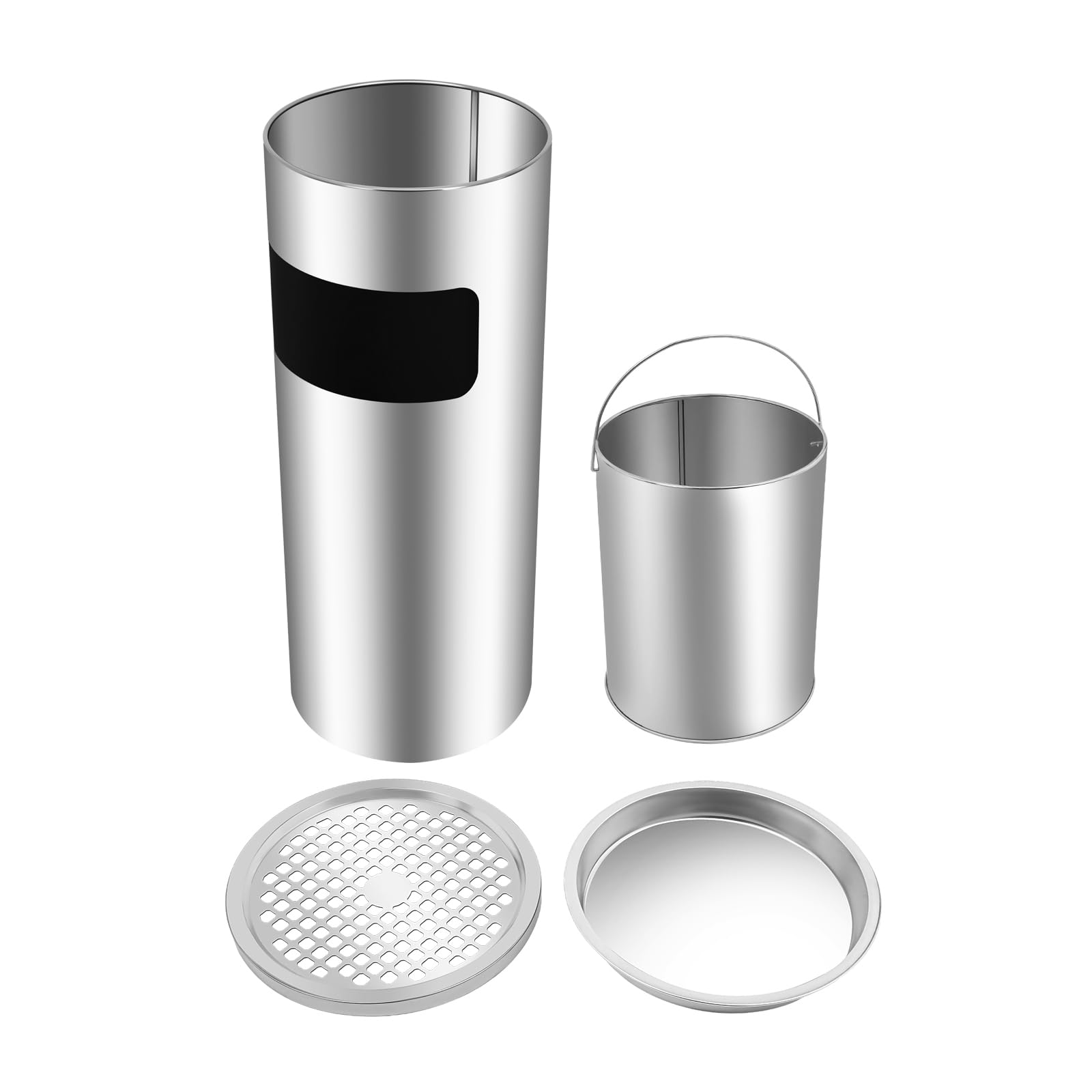 Poubelle Exterieure, Cendrier Sur Pied, Poubelle Avec Seau Interieur, Acier Inoxydable, Anti-Rouille, Grande Capacite, Couvercle Amovible, Facile A Nettoyer, Stable, Balcon, Terrasse, Espace Fumeur