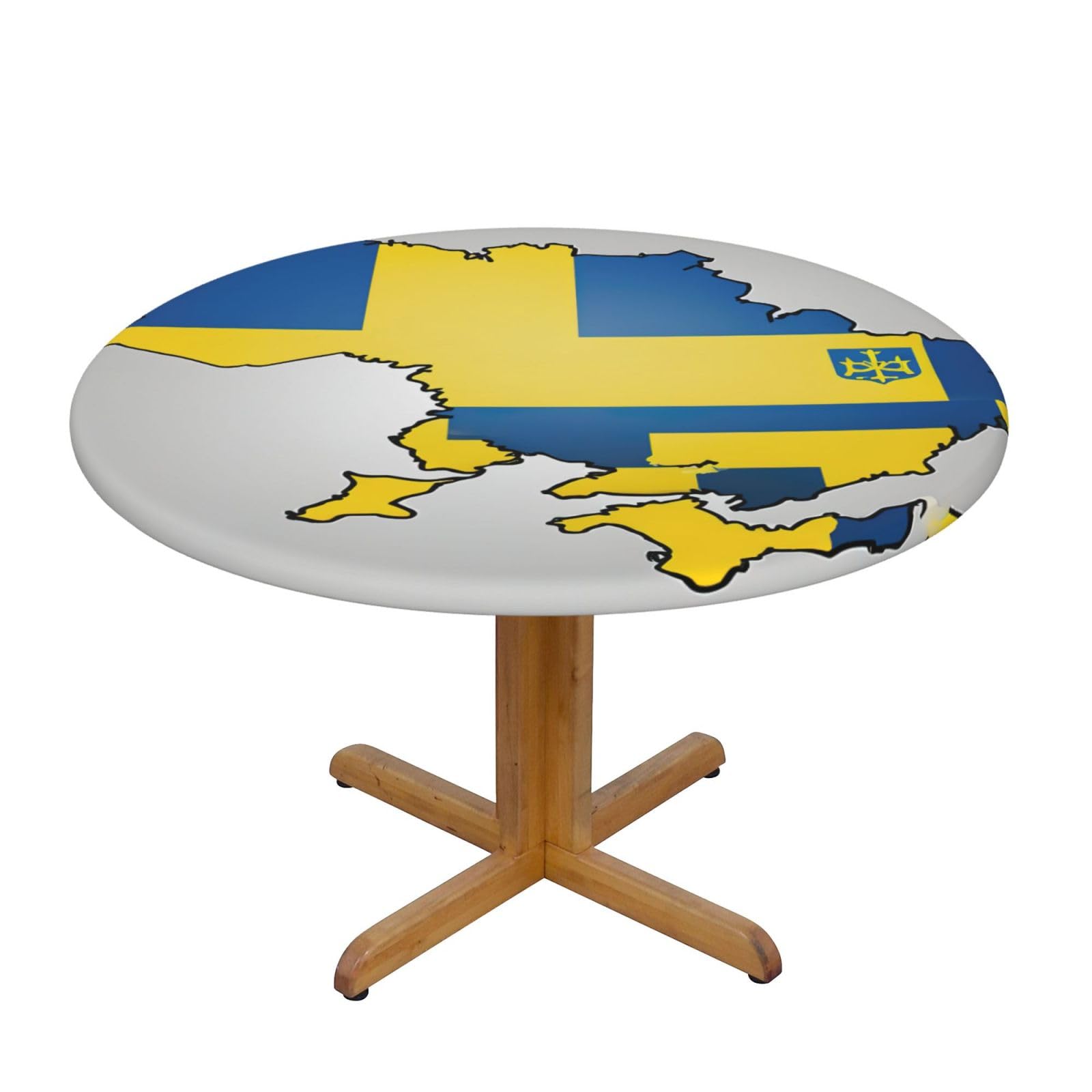 DUWAA Ukraine Flag Map02 Print Oxford Fitted Table Cover For Patio Picnic, Waterproof Round Tablecloth For Home And Outdoor