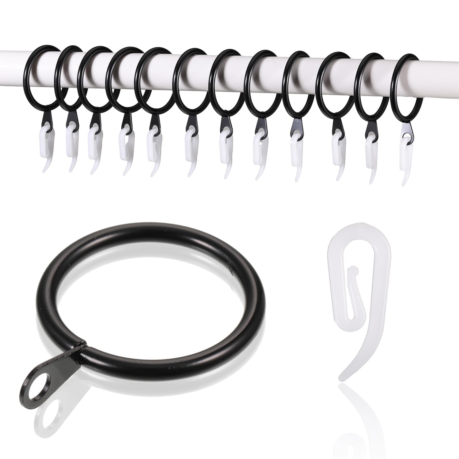 Fuvbnqgt Schwarz 50 Pack Heavy Duty Metal Curtain Rings, 30Mm Inner Diameter, Pole Rings, Rings And Hooks Set, Black Curtain Pole Hooks For Drapery, Rods, Tracks