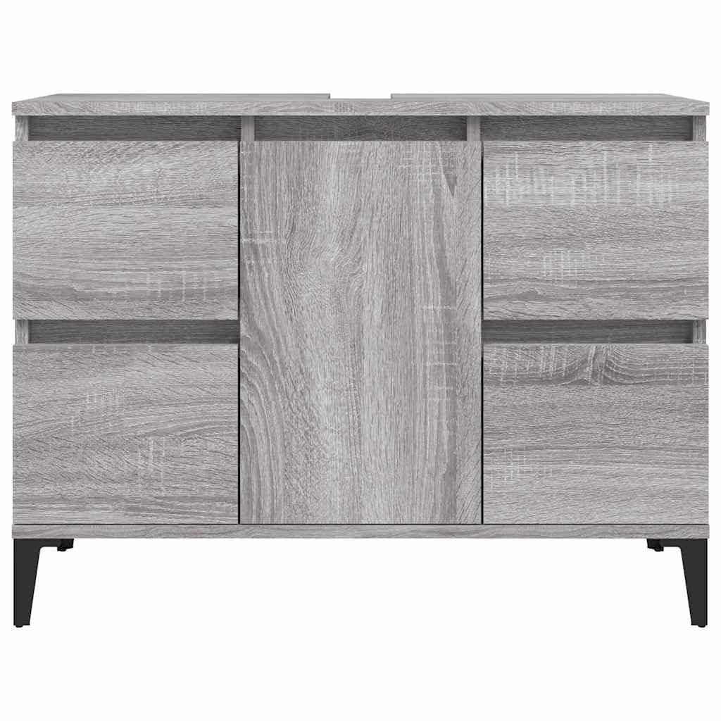 Mobile sottolavabo grigio sonoma, 80 x 33 x 60 cm, con 4 cassetti, anta e piedini in metallo, per mobili da bagno, mobiletto da bagno, mensola e spazio per riporre oggetti