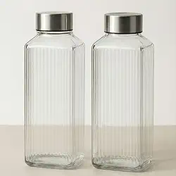 Kit 2 Garrafas De Vidro Para Geladeira Agua Suco Fresco Pratica Elegante (listrada)