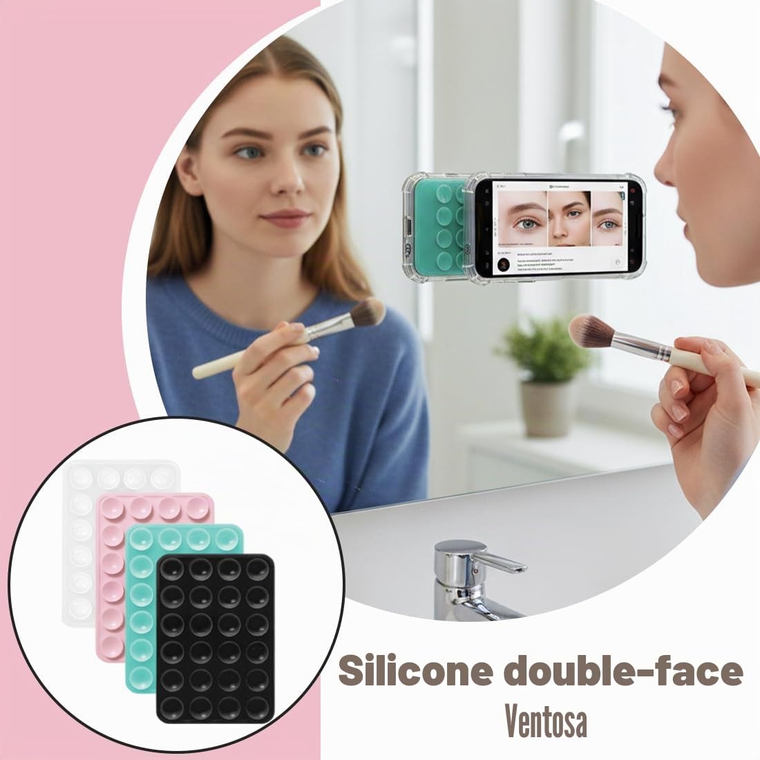 YAYNO 4 Ventose In Silicone Bifacciali Antiscivolo – Per Cellulare, Selfie, Video In Auto, Da Applicare Su Qualsiasi Superficie Liscia