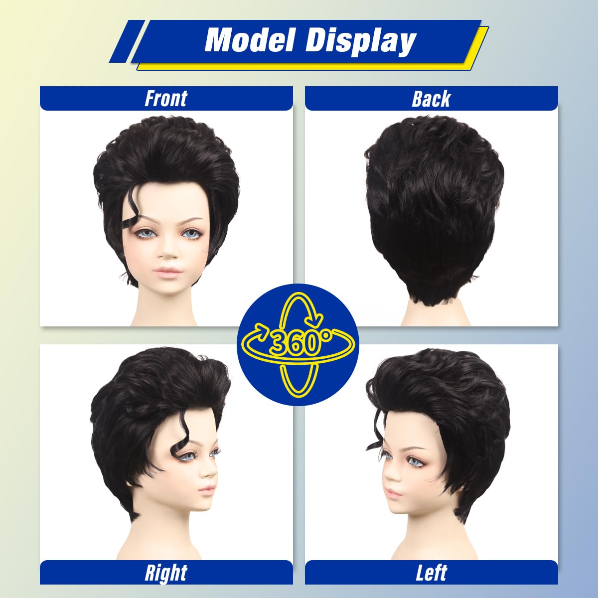 FantaLook Short Black Men Cosplay Wig for Halloween Party Super Funny Synthetic Fiber Hair Wig (Small Size)