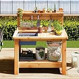 Jocisland Solid Fir Wood Outdoor Potting Bench Table with Large Tabletop, Heavy-Duty Garden Workstation with...