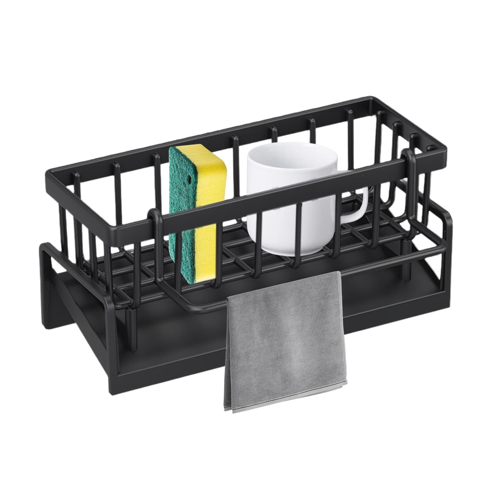 WEELOO Kitchen Sink Organiser, Sponge Rack Organizer with Detachable Storage Rack for Kitchen Organizer Sink Cleaning Countertop with Drainage Tray, Drainage Countertop Cleaning Storage Rack