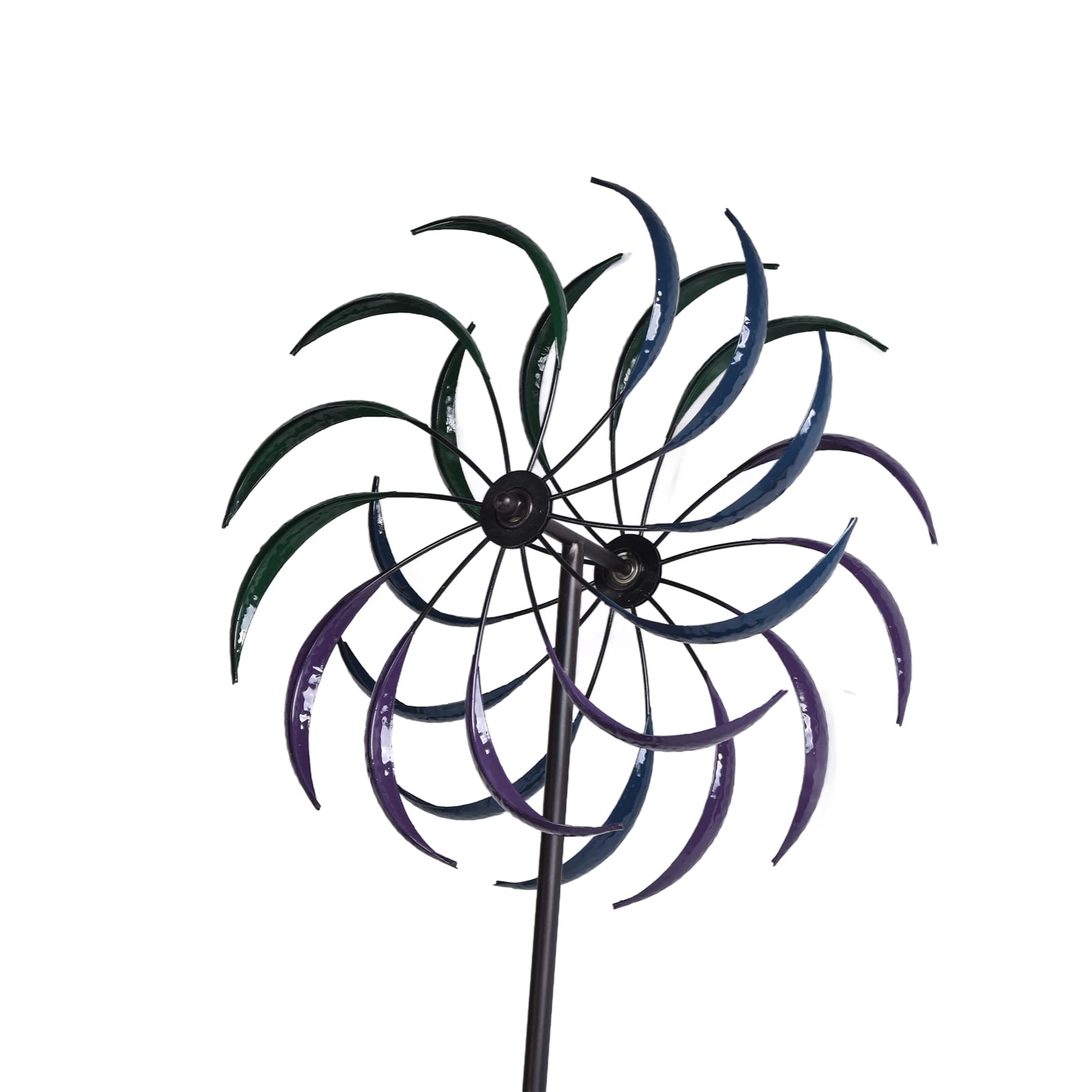 Colorido molinillo de viento de jardín de doble capa de metal, molinillos de viento decorativos para césped y patio, 78.7 x 15.9 pulgadas
