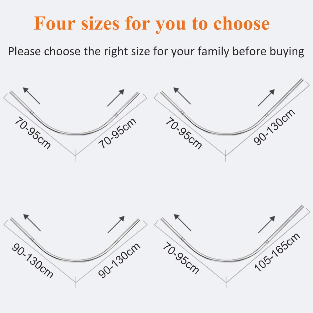 Barra de ducha extensible sin taladrar, de acero, 90-130 cm, para bañera y ducha, diseño curvado
