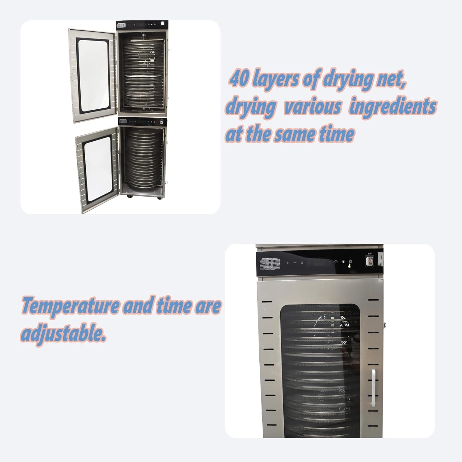 40 Layers Commercial Fruit & Vegetable Drying Machine,Commercial Fruit Dehydrator,Stainless Steel Food Dryer for Jerky Herb Meat Beef Fruits,Food Drying Machine 30°C-90°C,220V 2.4KW