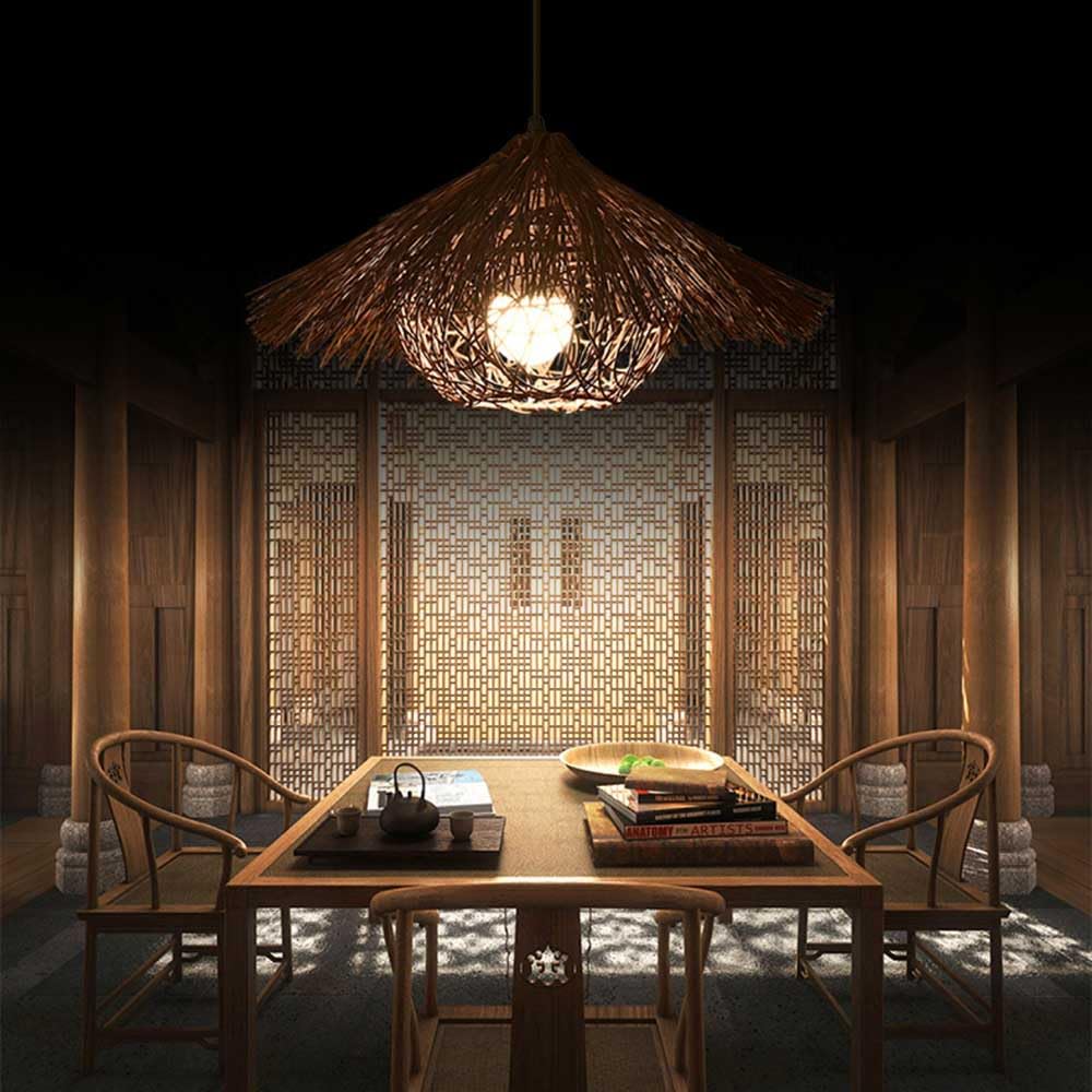 Lámpara Colgante De Bambú, Lámparas Artesanales Decorativas Japonesas Lámpara Colgante Boho De Ratán Tejida A Mano, para Comedor Salón Dormitorio Cocina Granja Pantalla Tejida De Bambú