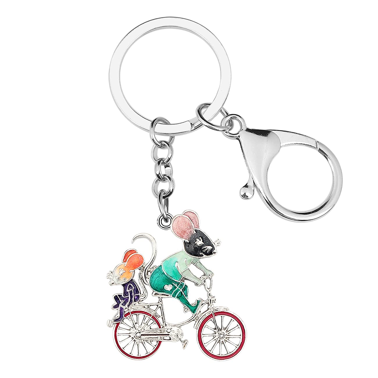 NEWEI Enamel Cute Bicycle Rat Mouse Keychain Keyrings for Women Girls Kids (Multicolor)