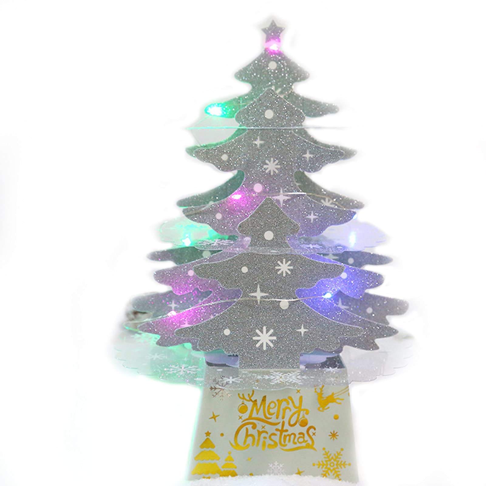 Bluelans Christmas Decorations, 1 Set LED Christmas Tree Shape Card Stake Display Handmade Beautiful Cardboard Card Stake Decor for Home Card Stake Model Wide Application for Home Xmas Gifts (Silver)