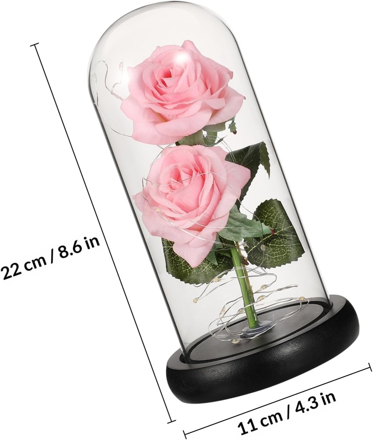 NUOBESTY Romantic Rose Lamp with LED Light in Glass Dome, Valentine’s Day Romantic Night Light Figurine, Pink Dual Bloom with Black Base, Battery Not Included, Home Decor