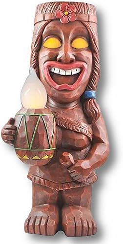 Estatuilla de tótem solar LED con energía solar Tiki para decoración de jardín, manualidades para porche, césped, sendero (B)