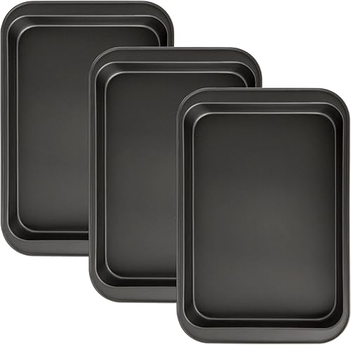 Miniatura 5 de Lyellfe Paquete de 3 bandejas rectangulares para hornear, antiadherentes para horno, bandeja de galletas de 13 x 9 pulgadas de profundidad para pan
