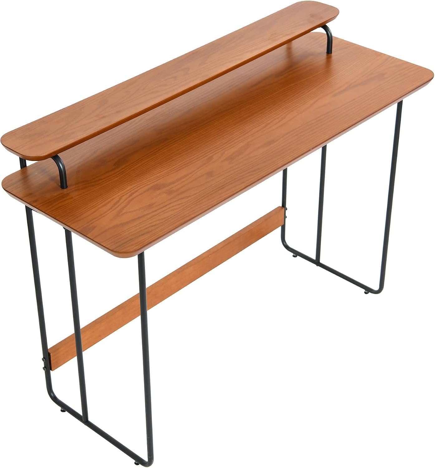 Main + Mesa Pacifica Mid-Century Modern Computer Desk with Genuine Wood Veneer and Rounded Metal Detail for Boho Bedroom, Home Office, and Study