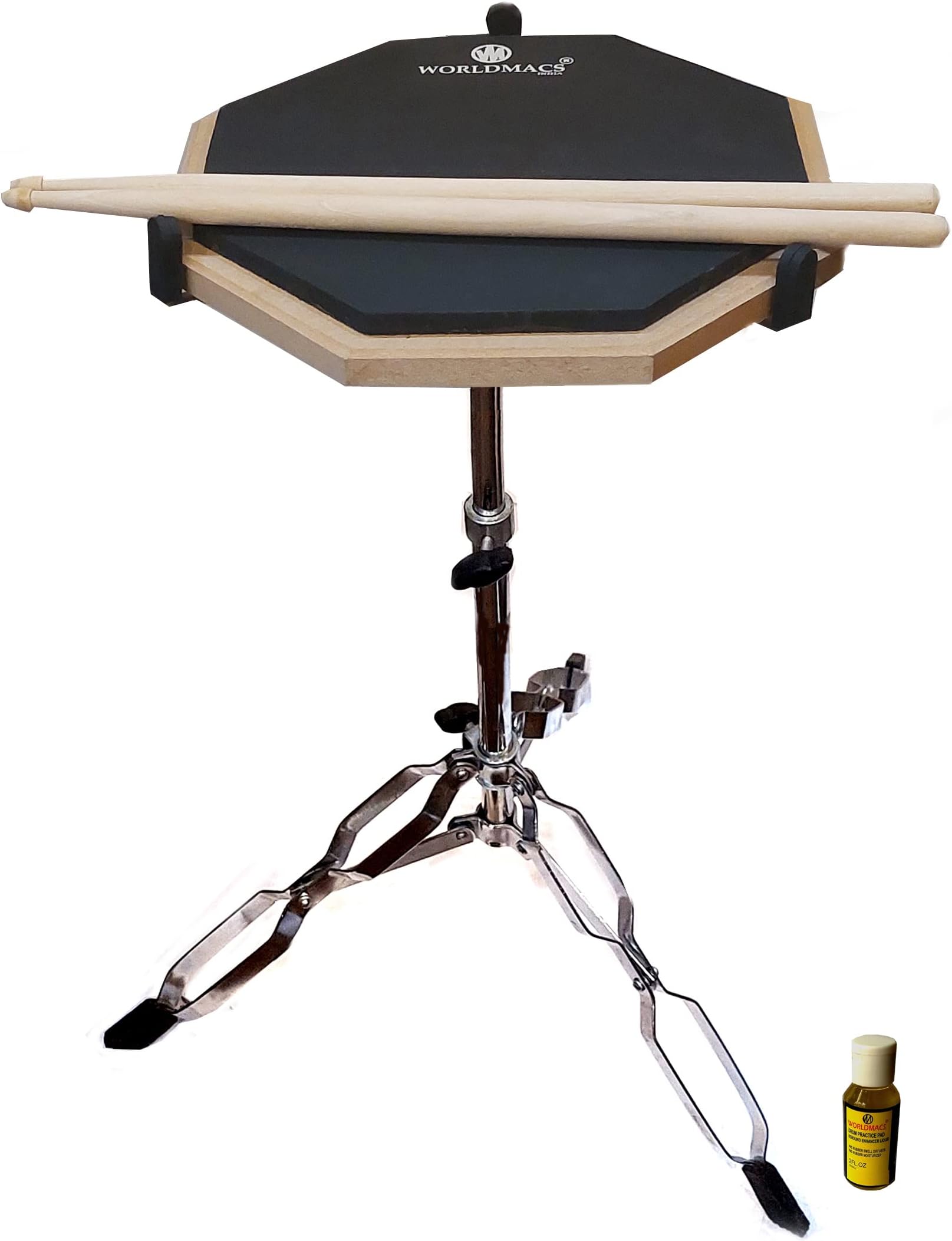 12" THREE SURFACE (BSIII) BHARAT STAGE 3 ADVANCE DRUM PRACTICE PAD WITH BAG, STAND,DRUMSTICKS AND REBOUND ENHANCER LIQUID(59 ML)