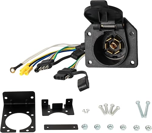 TIROL Adaptador de luz de remolque de 4 vías plano y hoja de 4 a 7 vías, kit de cableado de remolque lateral de vehículo de 4 pines, enchufe de luz
