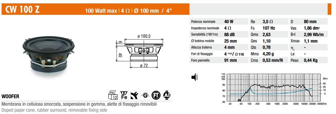 Ciare WOOFER 100 mm 100W 4 Ohm