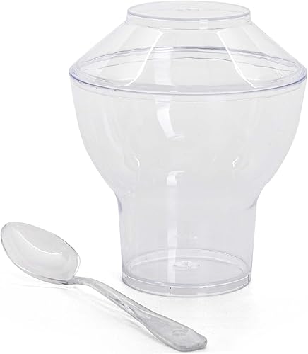 Miniatura 6 de Oasis Creations Sundae Cup - 3 onzas - 50 unidades - Tapas y cucharas incluidas - Plástico transparente - Taza de aperitivo - Taza de parfait - Taza