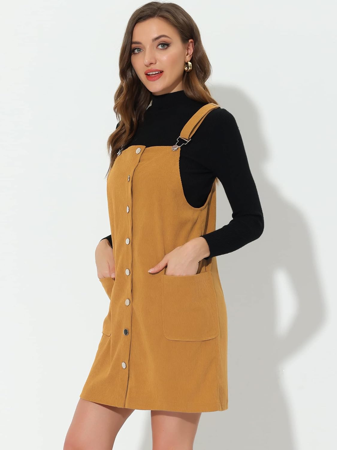 Allegra K Women's Corduroy Overall Dress Adjustable Straps Pinafore Suspender Dress Fall Clothes - Image 5