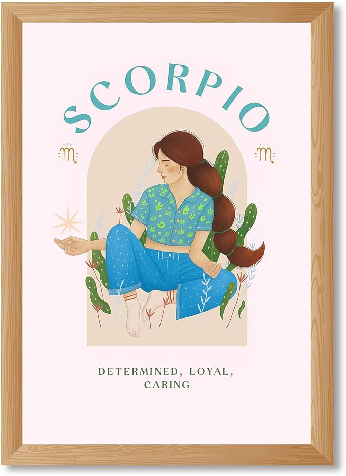 Scorpio Zodiac Girl Poster Canvas Print Art Print, Boho Wall Art Painting, Elegant Wall Decor for Bedroom Living Room, Astrology Pictures Dorm Room Decoration (Wood Framed,12L X16W)