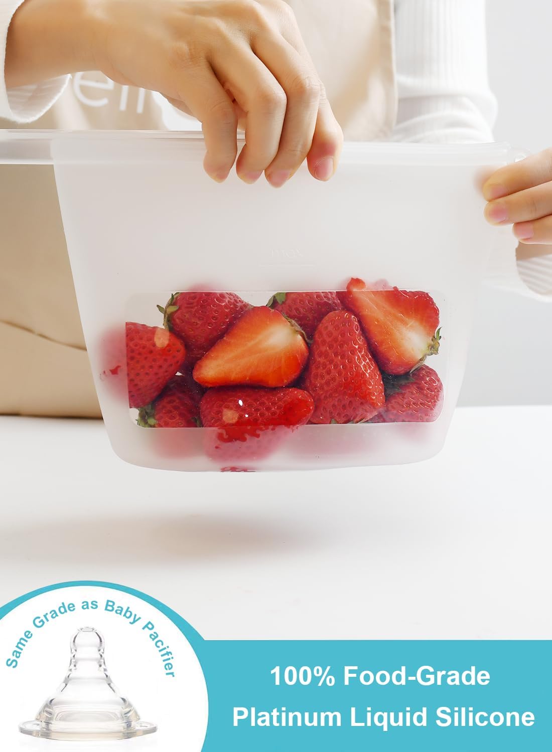 Reusable Premium Silicone Food Storage Bags 4 Pack with 2 Snack and 2 Sandwich Bags, Multi-Use & Sous Vide Stand-Up Pouches for Soup and Leftovers, Microwave, Dishwasher and Freezer Safe, BPA Free - Image 2