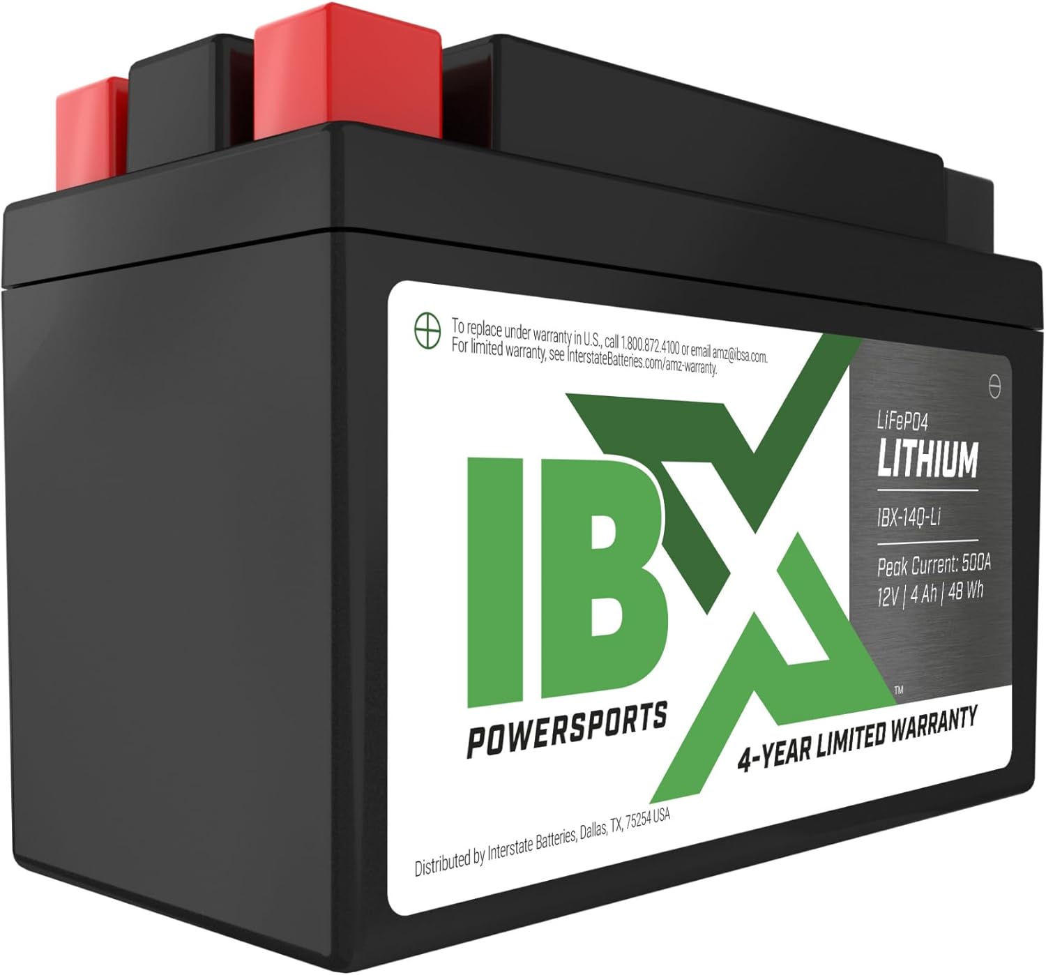 Interstate Batteries 12V Lithium IBX Powersport Battery, 12V 6 Ah, LiFePO4 600CA (IBX-20Q-Li)