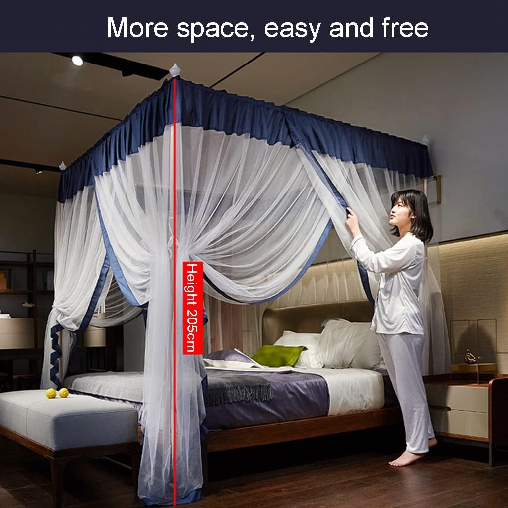 Fabric Bed Drapes Mesh Protection Canopy Shielding Netting,Bed Canopy European-Style Palace Bed Tent Mosquito Net, 1.5m-2m Bed Curtain, with Stainless Steel Bracket, Easy Installation (Color