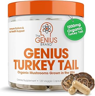 The Genius Brand Genius Turkey Tail - Plant-Based Supplement for Immune, Gut & Antioxidant Support - Organic & Non-GMO - 120 Veggie Capsules