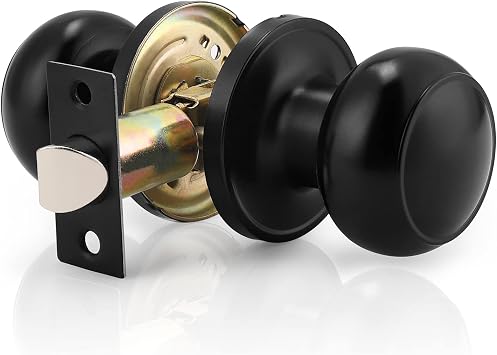 Probrico 1 Pack Round Passage Door KnobNon-Locking Knobs, Keyless Doorknobs Interior/Exterior Door Lockset,Passage Knobs for Hallway/Closet,Black Finish Modern Design Door Hardware