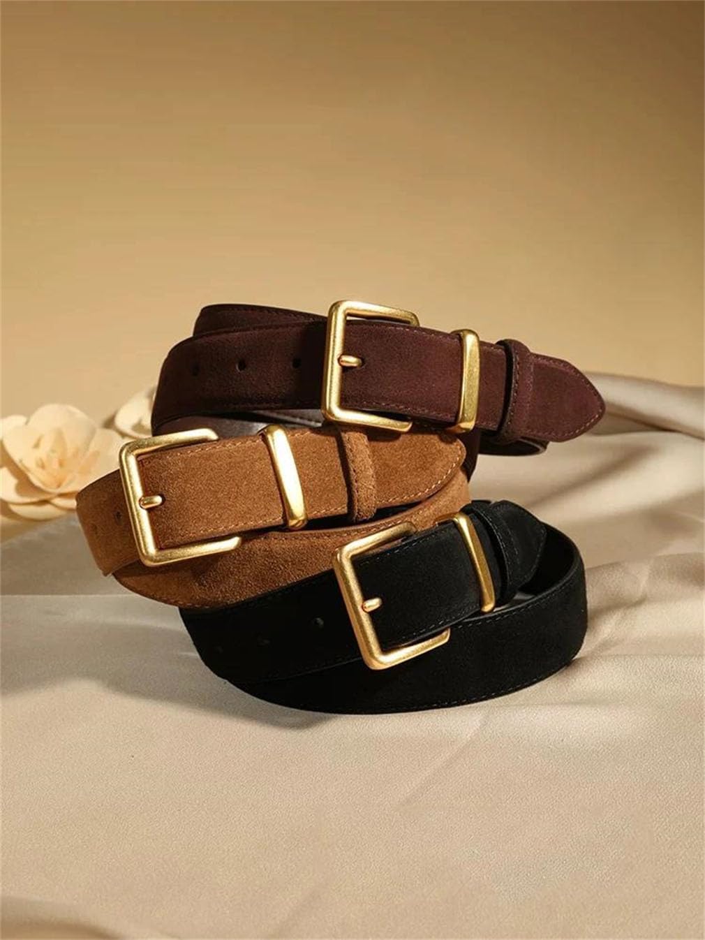 Cinturón de cuero vacuno para mujer, estilo vintage con hebilla de pin, cinturones para vestidos y jeans