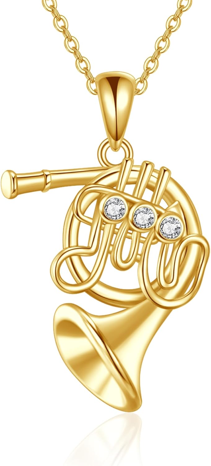 URONE Instrument Necklace 925 Sterling Silver French Horn/Harp/Violin/Drum/Trumpet Pendant Music Instrument Jewelry Gifts For Women