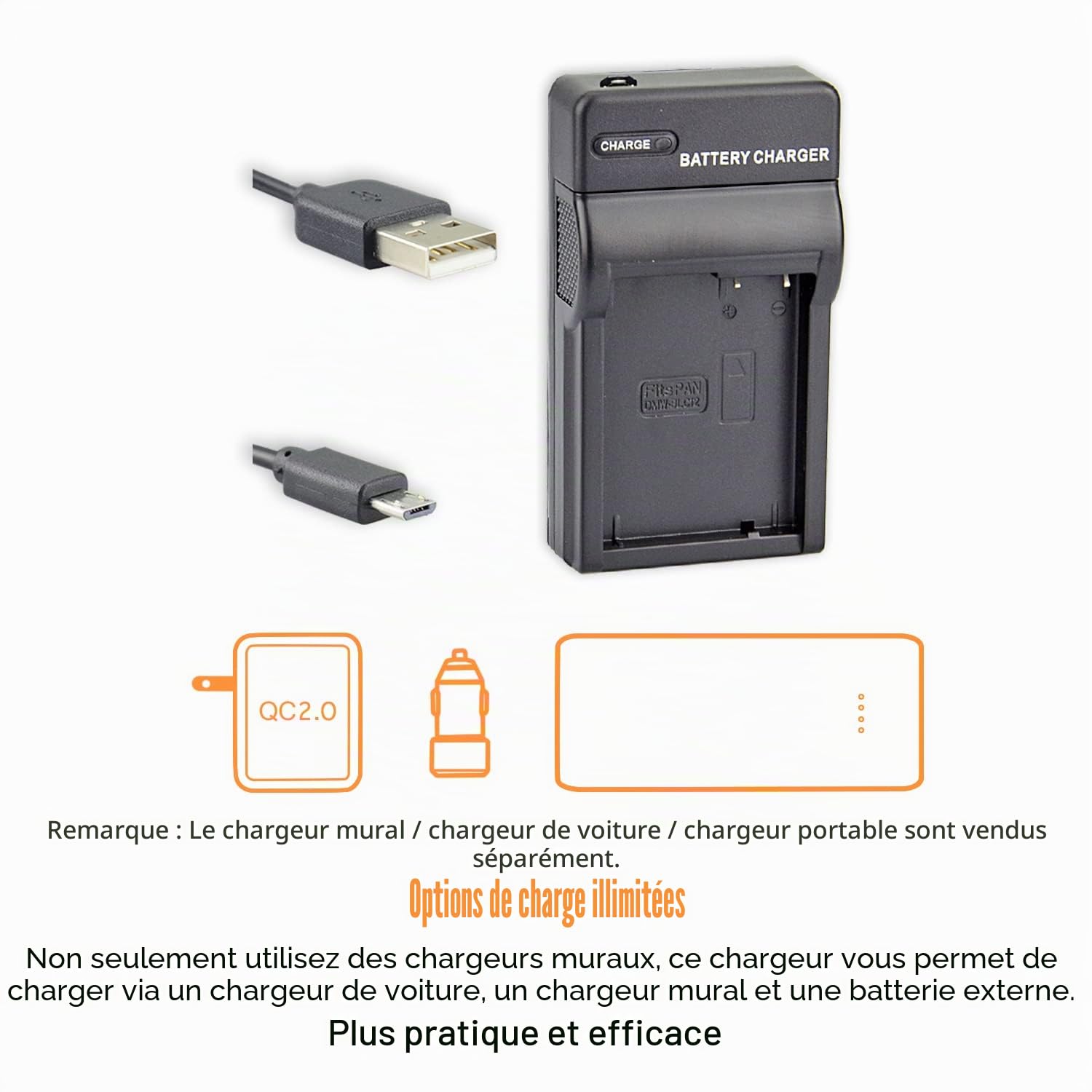 DSTE DMW-BLC12 Batterie Li-Ion et chargeur micro USB compatible avec appareil photo Panasonic BP-DC12, Sigma BP-51, V-LUX4, DMC GX8 G85 G7 FZ2000 FZ2500 FZ1000 FZ200 FZ300, Leica Q