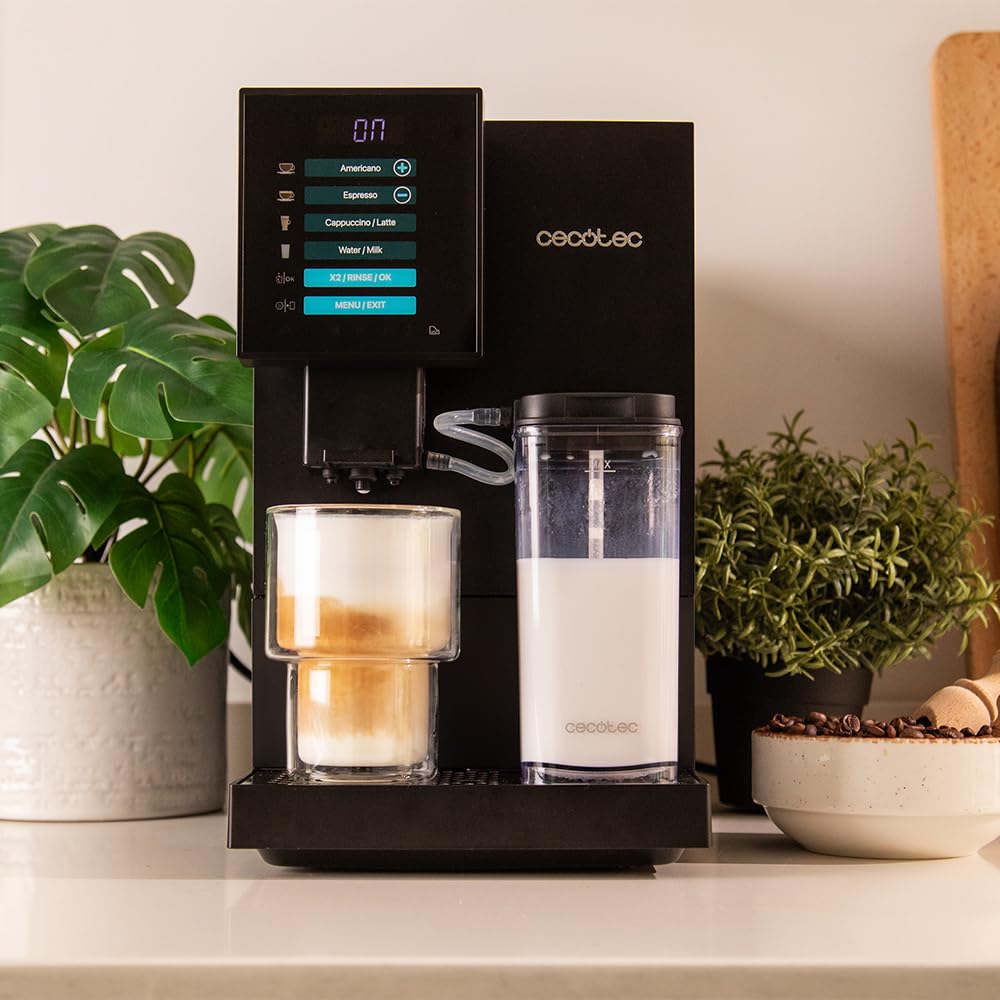 Cecotec Superautomatische Kaffeemaschine Cremmaet Compactccino Black, 19 Bar, Thermoblock-System, frisch gemahlene Bohnen mit Plug&Play, 150 g Kaffeebohnentank Mühle, 1,1 L Wassertank, 400 ml Milch