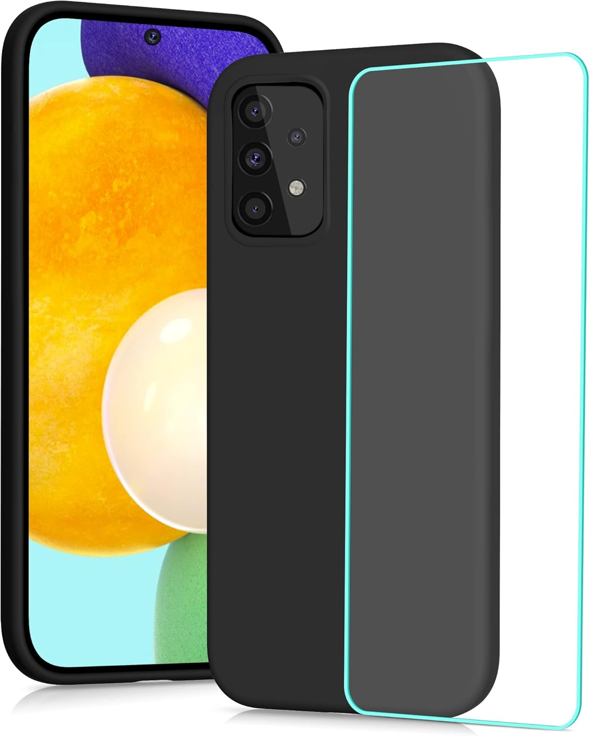 YATWIN Compatible con Funda Samsung Galaxy A52s 5G / A52 5G + 1 Cristal Templado, Funda Samsung A52 / A52s Case, Forro de Microfibra de Goma Suave, Funda Protectora contra Caídas, Negro