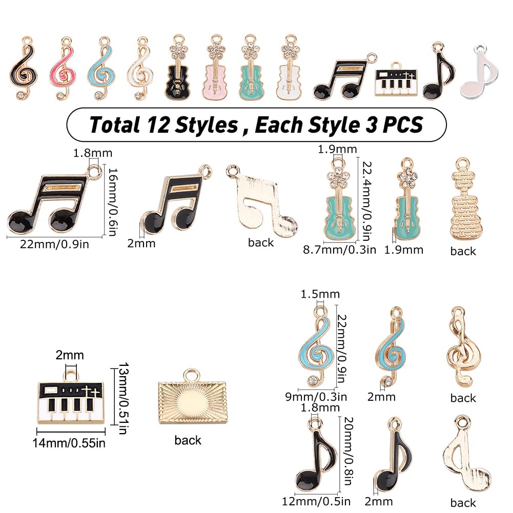 36 Musik-Anhänger Für Schmuck – Noten, Klavier & Gitarre Aus Legierung, Mit Strass
