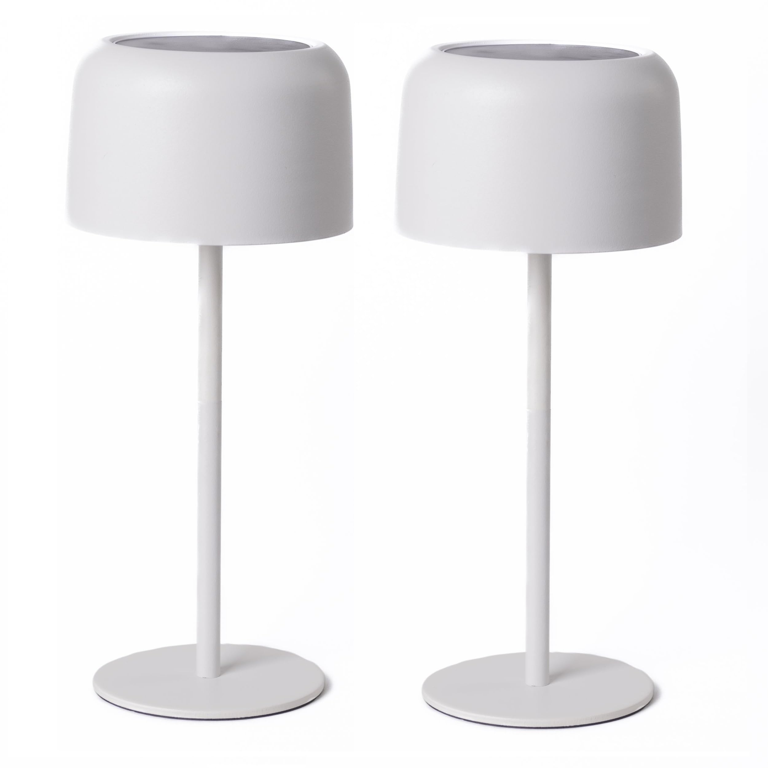 Garden Gear Solar Metal Table Touch Lamp – Waterproof, USB & Solar Powered, 3 Brightness Levels, LED, Cordless Outdoor & Indoor Light, Matte Finish, Non-Slip Base – Onyx Black/White (White x2)