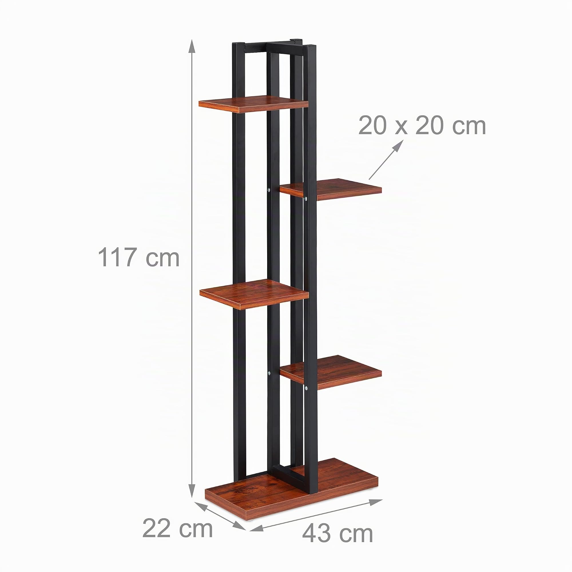Relaxdays Scaffale Portafiori, Colonna Portavasi da Interno con 5 Mensole, Porta Piante, 117 x 43 x 22 cm, Marrone Scuro