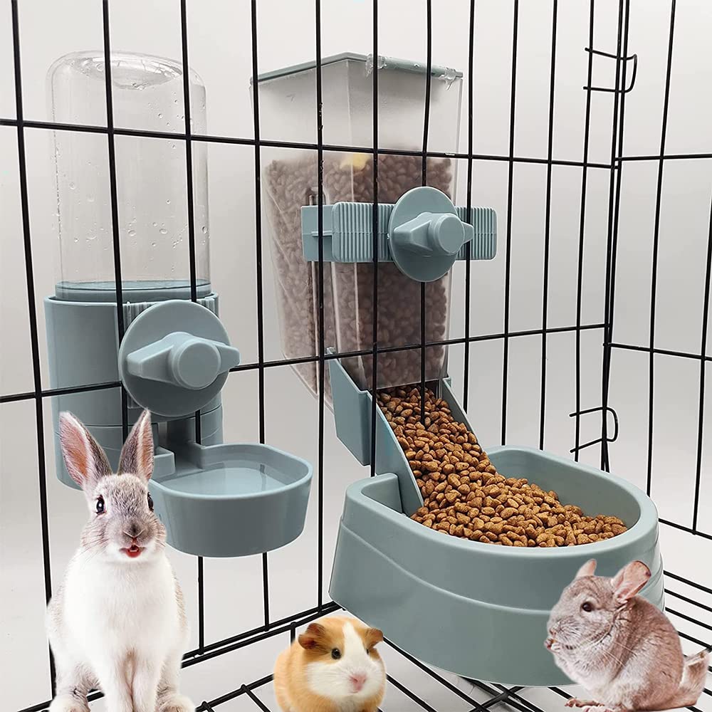 Rabbit Food Water Dispenser, Bunny Food and Water Bowl Set for Cage, Small Aniaml Food Dish for Rabbits, Ferrets, Cats, Birds