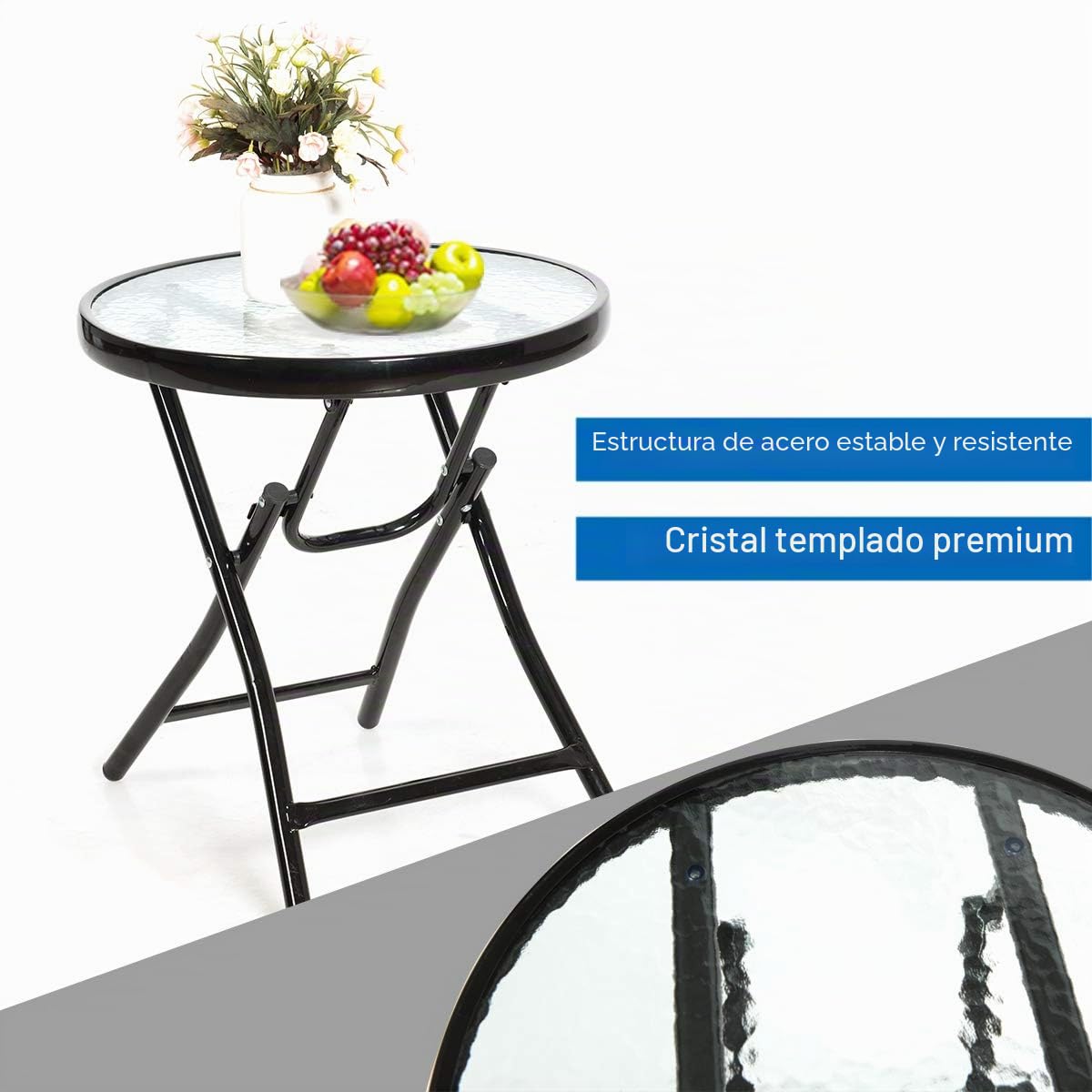 GIANTEX Juego de Mecedora Plegable de Muebles de Balcón, Juego de 3 Piezas con 1 Mesa de Café y 2 Mecedoras, Set de Bistró para Jardín, Tumbona Exterior (Azul)