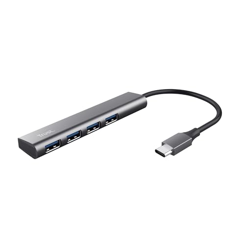 Adaptador USB-C Trust Halyx para teletrabajo, regleta compacta de 4 puertos para Macbook y PC