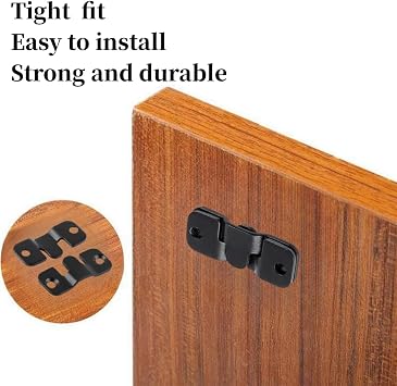 8 Pairs Interlocking Flush Mount Bracket Picture Hanging Hooks Stainless Steel Heavy Duty Photo Frame Hook Large Picture Hanger Buckle Furniture Connector Headboard Wall Mounting Hardware(Black)