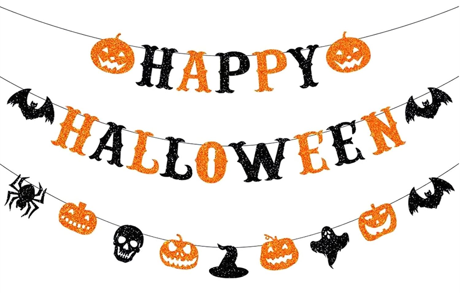 bng-bng Happy Halloween Bunting Banner Halloween Decorations with Pumpkin Bat Ghost Skeleton Hanging Garland For Home Office Party Decorations Decor Supplies Photo Backdrop