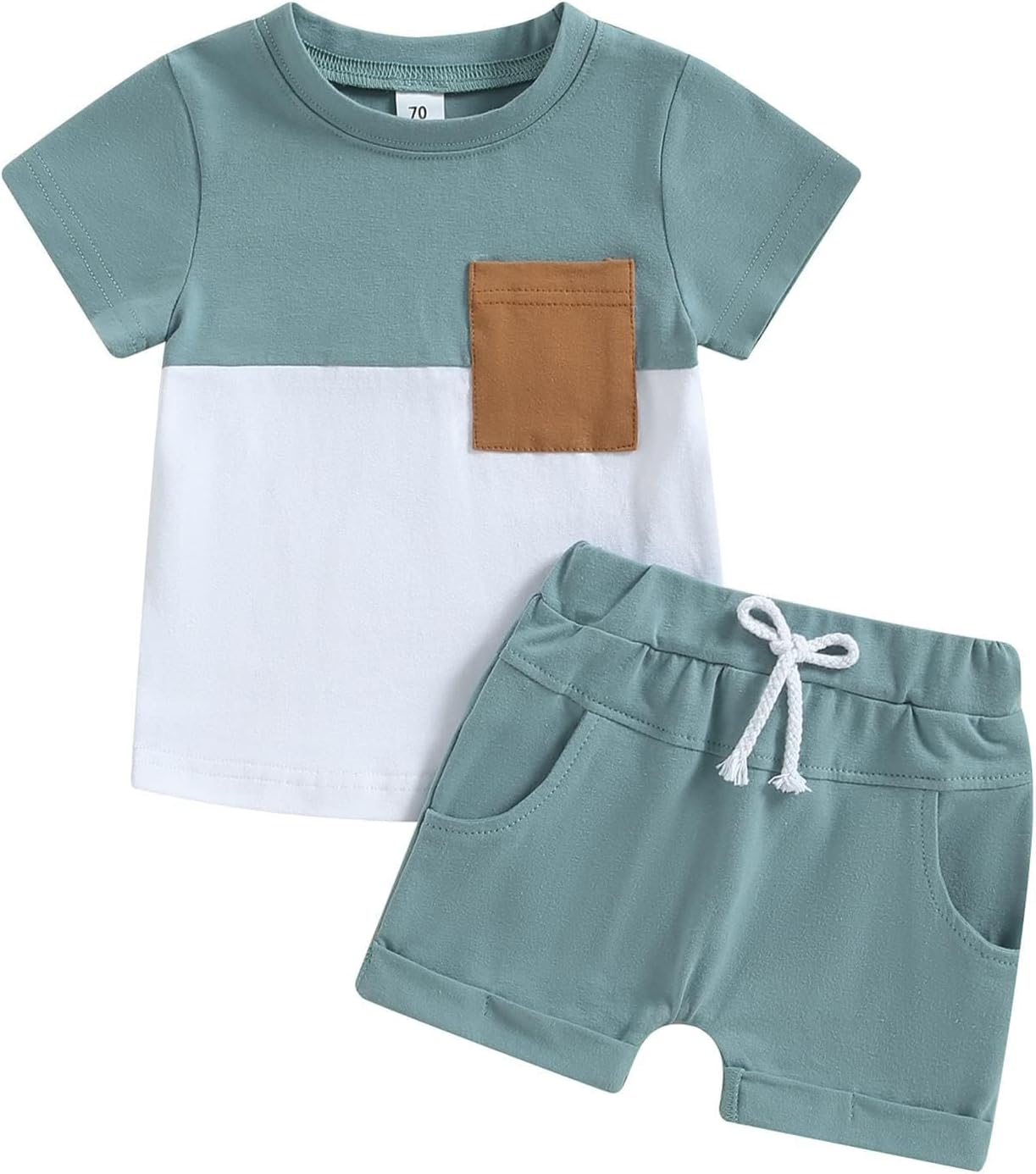 Baby Boy Summer Outfits Soft 100% Cotton Patchwork T-Shirt and Shorts 2Pcs Set with Pockets for Toddler Infants